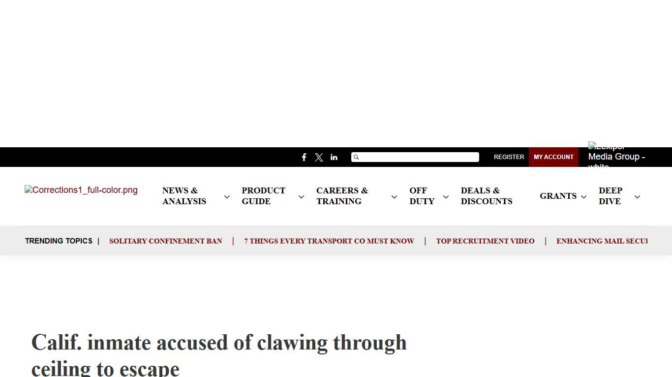 Calif. inmate accused of clawing through ceiling to escape